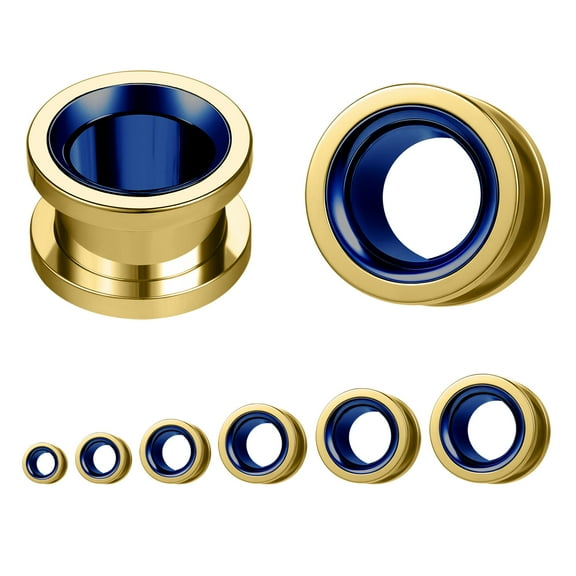 QQTDFG 1 Pair Surgical Steel Double Flared Tunnel Ear Gauge Piercing Stretchers Jewelry-Gold&Blue-12mm