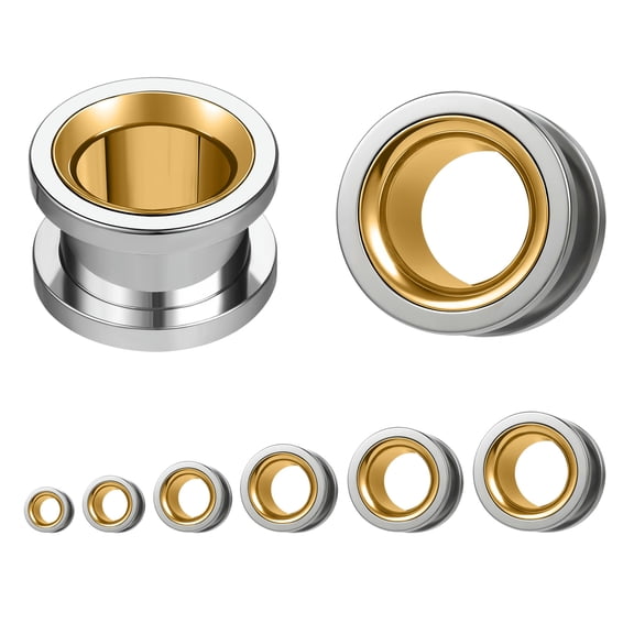 QQTDFG 1 Pair Surgical Steel Double Flared Tunnel Ear Gauge Piercing Stretchers Jewelry-Silver&Gold-14mm