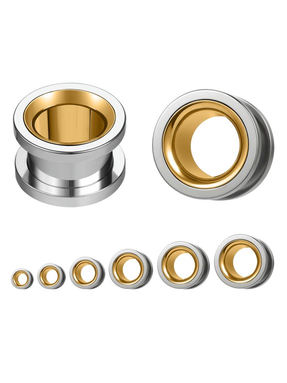 1 Pair Surgical Steel Double Flared Tunnel Ear Gauge Piercing Stretchers Jewelry-Silver&Gold-16mm