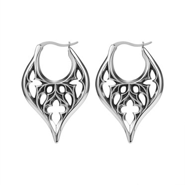 Vintage Punk Surgical Steel Hoop Earrings - Skull & Axe Dangle Design Style 8