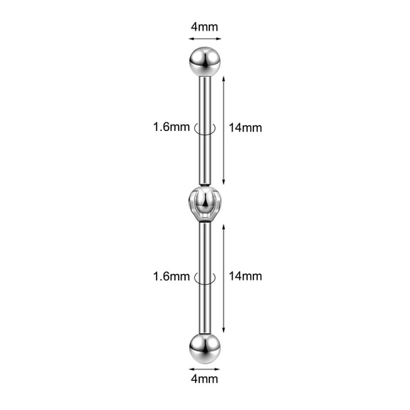 QQTDFG 1 Pc 14g Stainless Steel Industrial Barbell Earring Helix Conch Piercing Jewelry-Style 1-14mm