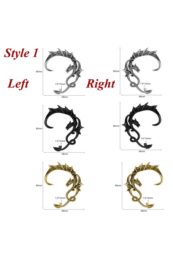 1 Pc 18g Stainless Steel Stud Earring Gothic Vintage Dragon Earring Punk Jewelry-Style 1-Gold-Left