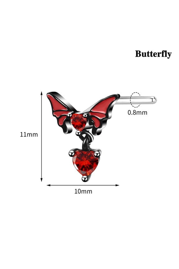 1 Pc 20g Stainless Steel CZ L-Shape Nose Stud Bat Spider Nose Piercing Jewelry-Butterfly