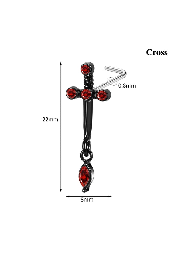 1 Pc 20g Stainless Steel CZ L-Shape Nose Stud Bat Spider Nose Piercing Jewelry-Cross