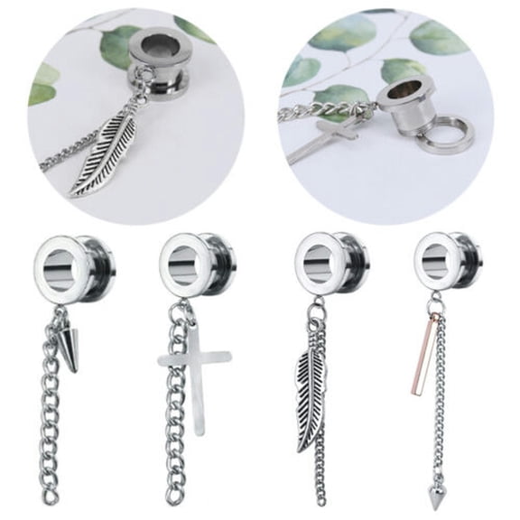 QQTDFG 1 Pc 5-22mm Stainless Steel Ear Tunnel Leaf Pendant Ear Gauge Expanders Piercing-18mm leaf