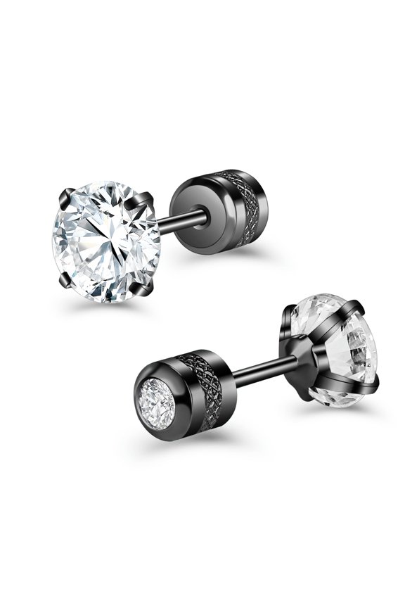 1 Pc CZ Crystal Stud Earrings Stainless Steel Earrings Cartilage Helix Piercing-Black-7mm
