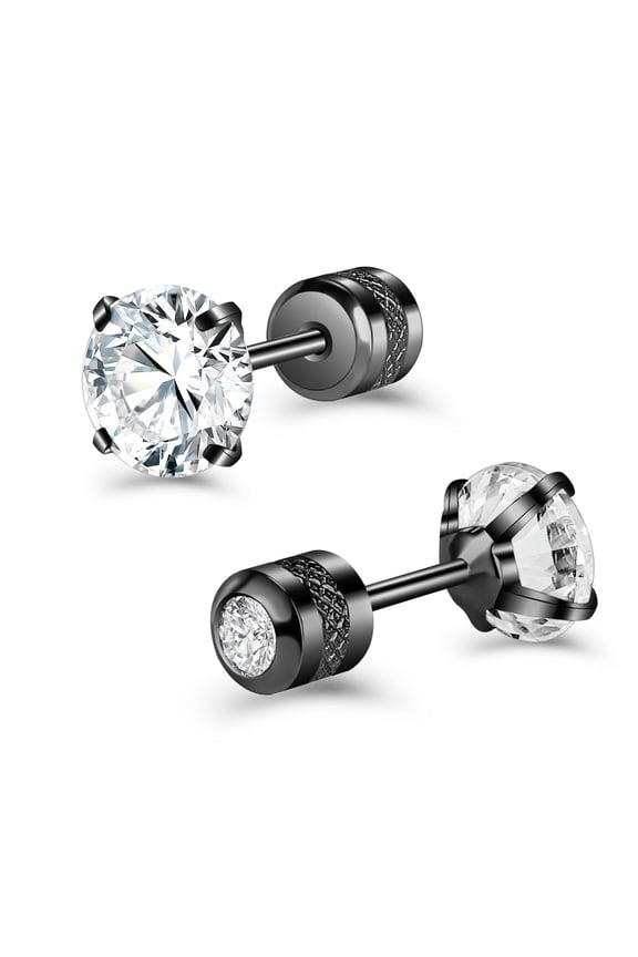 1 Pc CZ Crystal Stud Earrings Stainless Steel Earrings Cartilage Helix Piercing-Black-8mm