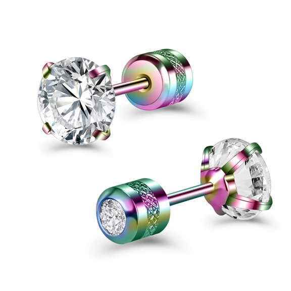 QQTDFG 1 Pc CZ Crystal Stud Earrings Stainless Steel Earrings Cartilage Helix Piercing-Multicolor-2mm