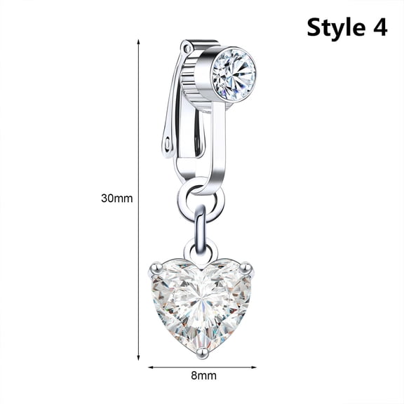 QQTDFG 1 Pc Copper Fake Belly Button Rings Clip on Navel Piercings CZ Drop Earrings-Style 4