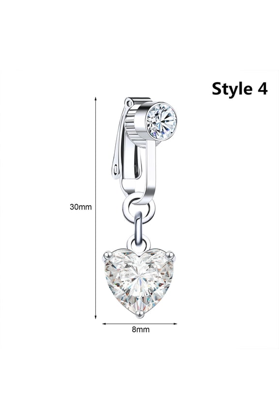 1 Pc Copper Fake Belly Button Rings Clip on Navel Piercings CZ Drop Earrings-Style 4