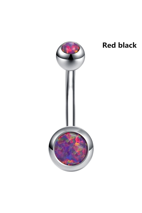 1 Pc Opal Stone Stainless Steel Belly Button Rings Woman Barbell Navel Piercing-Redblack