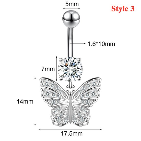 QQTDFG 1 Pc Stainless Steel Belly Button Ring Pendant CZ Navel Piercing Barbell Jewelry-Style 3