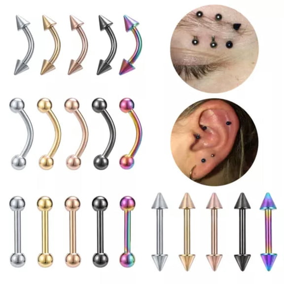 QQTDFG 1 Pc Stainless Steel Eyebrow Ring 16g Ear Helix Tragus Piercing Barbell Jewelry-Multicolored-10mm for style 1