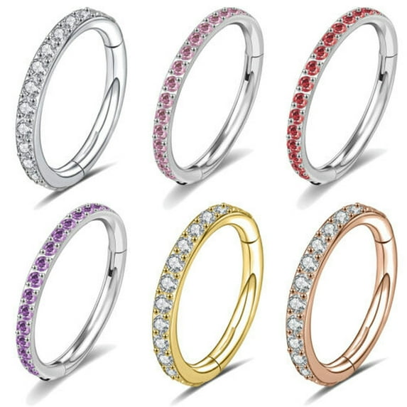 QQTDFG 1 Pc Surgical Steel Nose Ring Hoop Septum Piercing CZ Cartilage Earrings Jewelry-Silver&Red-16G-12mm