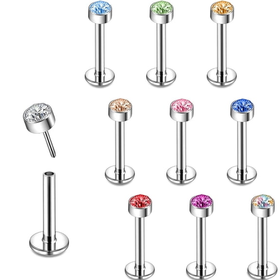 QQTDFG 10/15Pcs Push-in Lip Ring Set Surgical Steel Crystal Labret Ear Piercing Jewelry-Set1-8mm(10pcs)