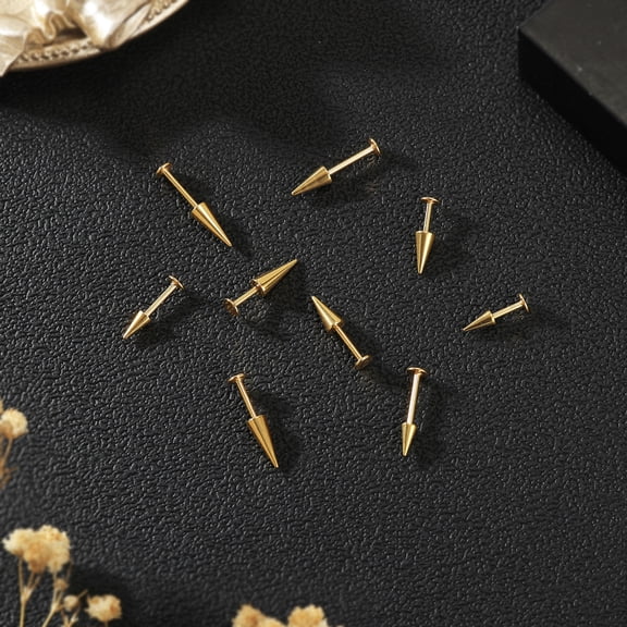 QQTDFG 10Pcs/lot 16G Spike Stainless Steel Lip Studs Ear Helix Conch Labret Piercings-Gold-1.2mmx8mm-4x10mm