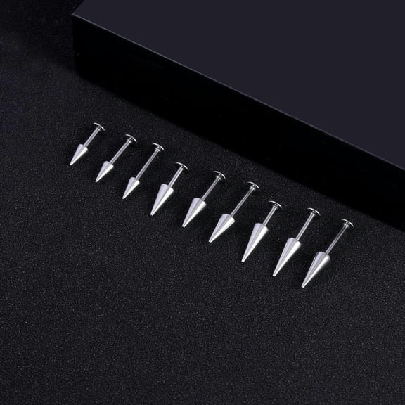 QQTDFG 10Pcs/lot 16G Spike Stainless Steel Lip Studs Ear Helix Conch Labret Piercings-Silver-1.2mmx10mm-4x10mm