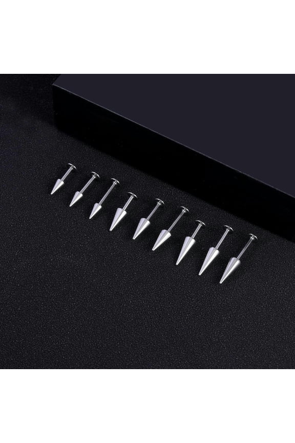 10Pcs/lot 16G Spike Stainless Steel Lip Studs Ear Helix Conch Labret Piercings-Silver-1.2mmx6mm-4x8mm
