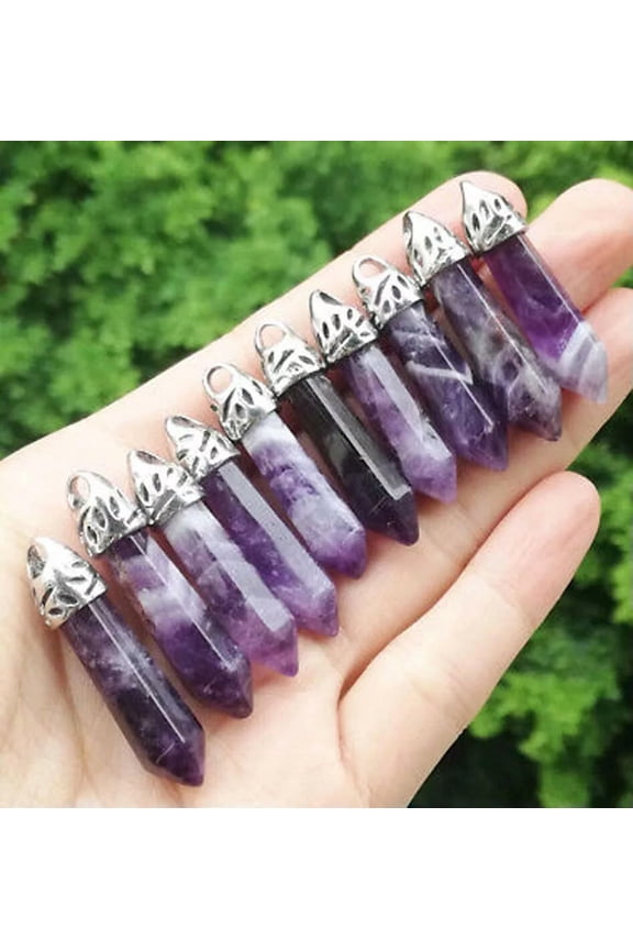 10pcs Amethyst Stone Pendants Point Healing Natural Hexagon Gemstone Chakra-default