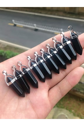 10pcs Black Agate Stone Pendants Pendant bead Crystal Point Healing Chakra-default