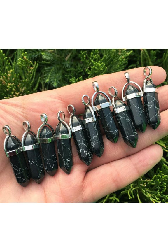 10pcs Black Turquoise Pendants Chakra bead Crystal Hexagon Natural Point Pendant-default