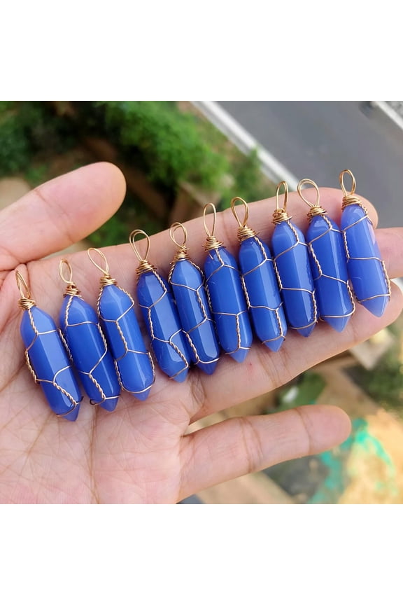 10pcs Blue Jade Stone Hexagon Point Pendant Chakra Reiki Healing Amulet-default