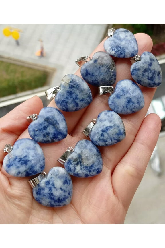 10pcs Blue Spot Jasper Gems stone Heart Pendants Chakra Reiki Healing Amulet-default
