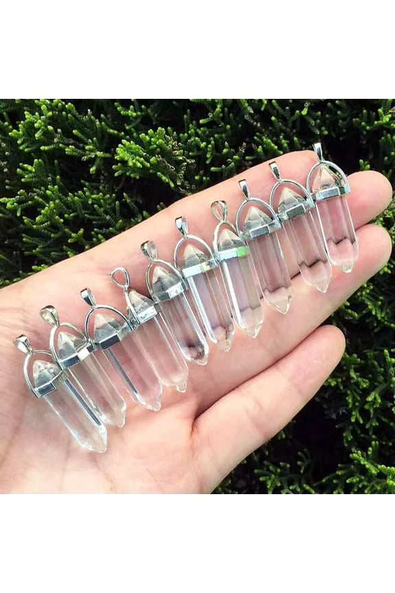 10pcs Clear Glass Stone Healing Hexagon bead Natural Point Pendant Gemstone-default