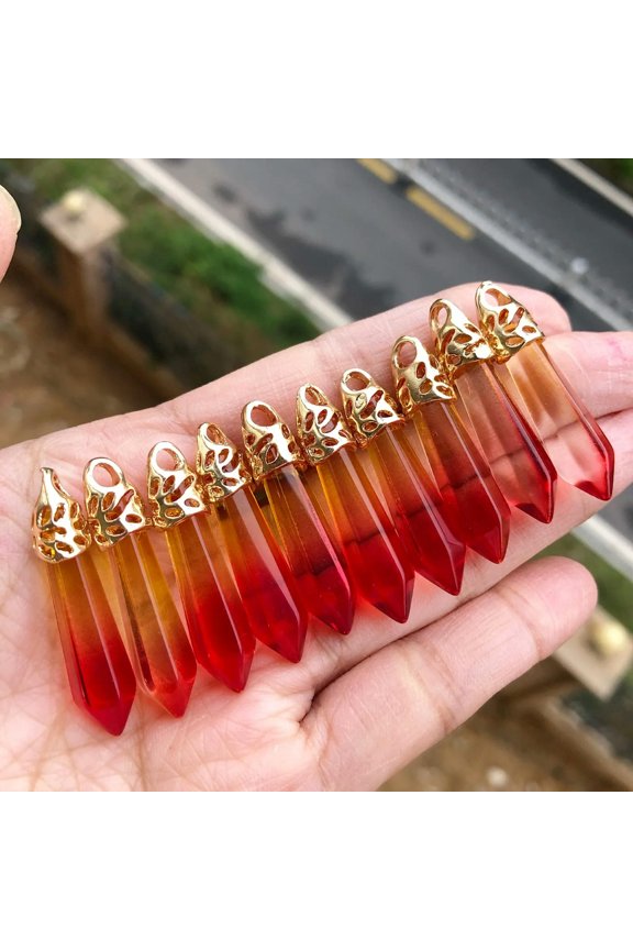 10pcs Colors Crystal Gold Hexagon Point Pendant Chakra Reiki Healing Amulet-default