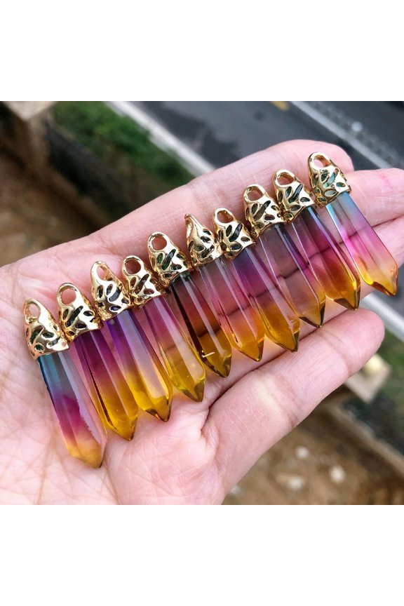10pcs Colors Crystal Gold Hexagon Point Pendant Chakra Reiki Healing Amulet-default