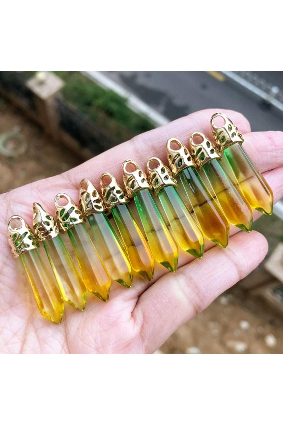 10pcs Colors Crystal Gold Hexagon Point Pendant Chakra Reiki Healing Amulet-default