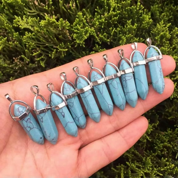 QQTDFG 10pcs Cyan Turquoise Stone Pendants Point Hexagon Chakra bead Healing Gemstone-default