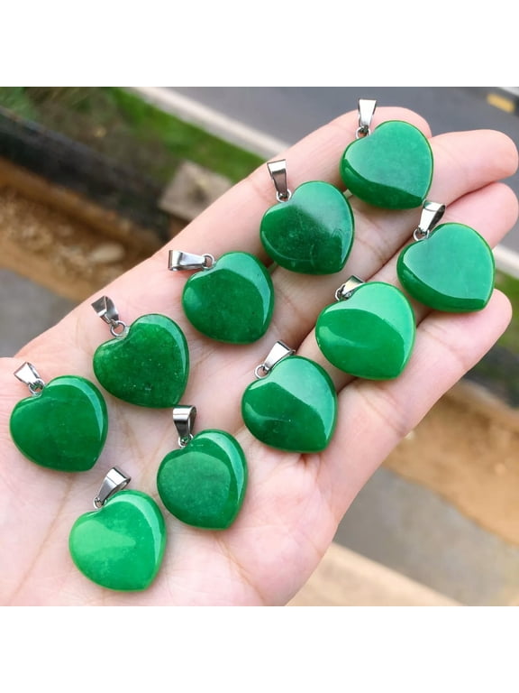 10pcs Green Jade Gems Stone Heart Pendants Chakra Reiki Healing Amulet-default