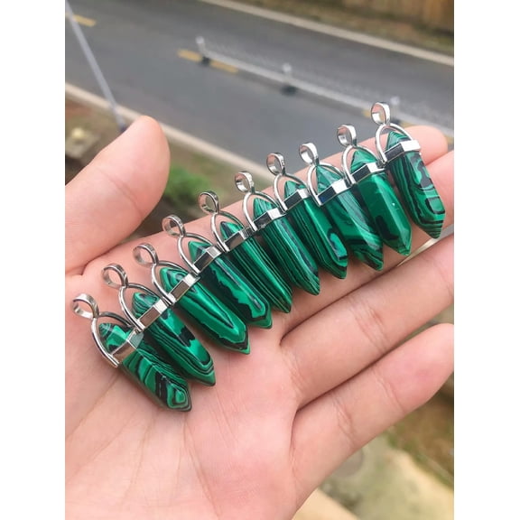 QQTDFG 10pcs Green Malachite Stone Pendants Gemstone Natural Pendant Chakra Hexagon-default
