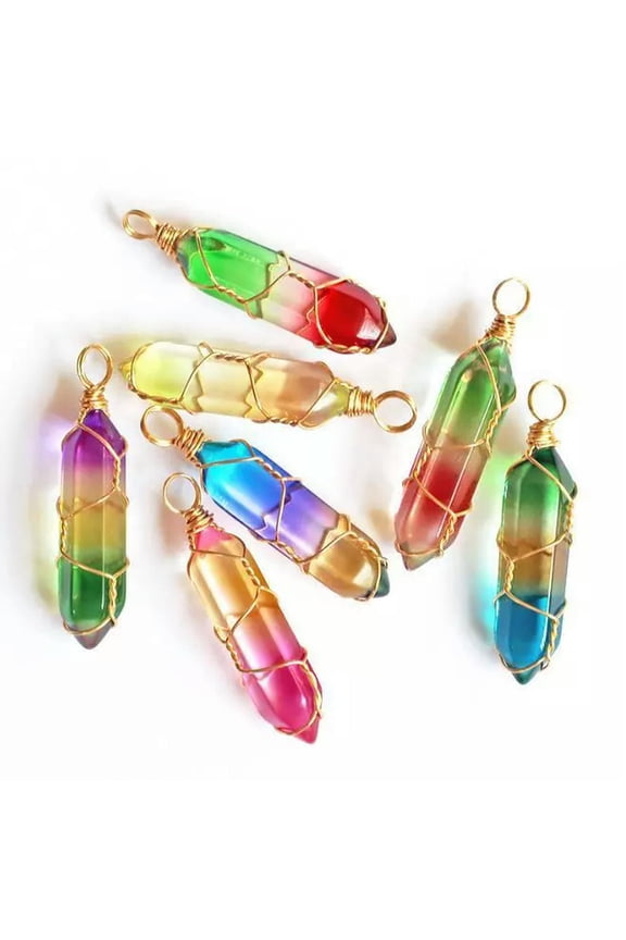 10pcs Healing Crystal Pendant Pointed Rainbow Charms for Jewelry Making DIY-default