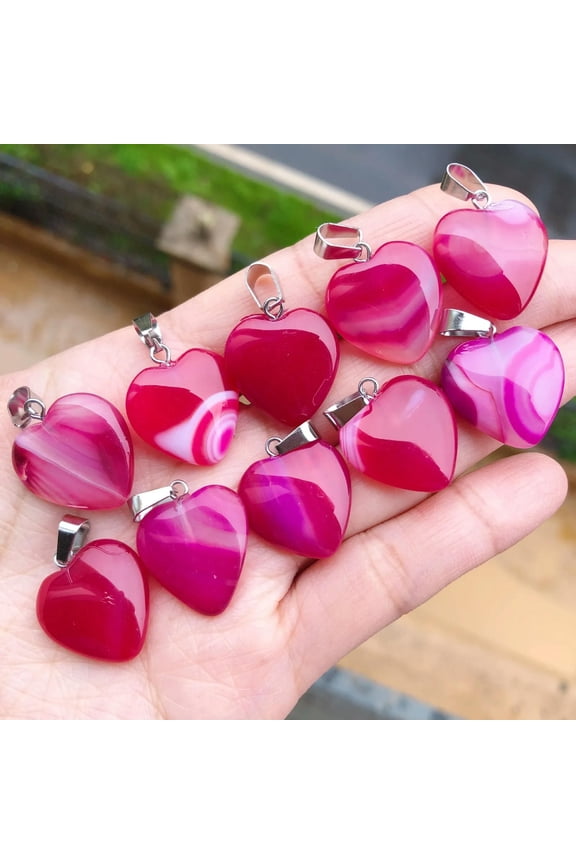 10pcs Light Red Agate Gems Stone Heart Pendants Chakra Reiki Healing Amulet-default