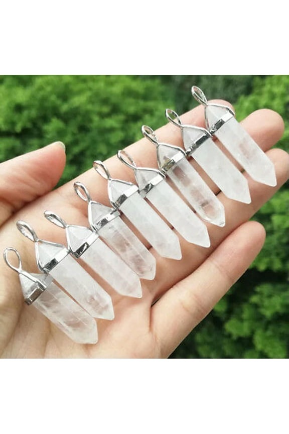 10pcs Natural Clear Quartz Stone Pendants Crystal Natural Hexagon bead Chakra-default