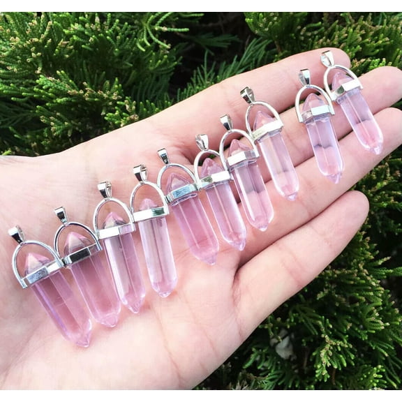 QQTDFG 10pcs Pink Glass Crystal Stone Pendants Healing Point Crystal Chakra Hexagon-default