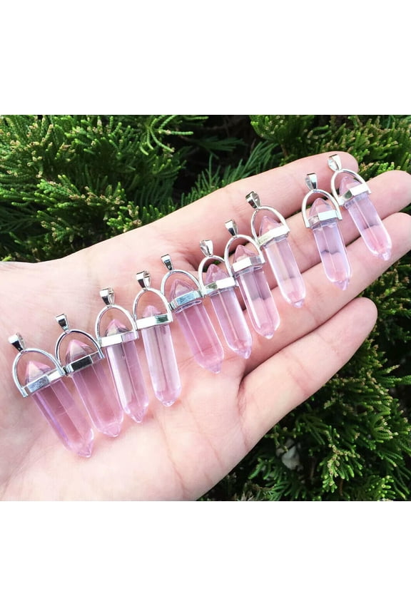 10pcs Pink Glass Crystal Stone Pendants Point Gemstone Crystal Healing Natural-default