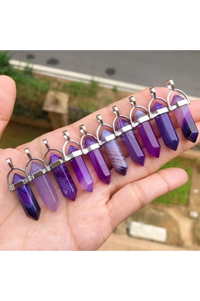 10pcs Purple Agate Stone Hexagon Point Pendant Chakra Reiki Healing Amulet-default