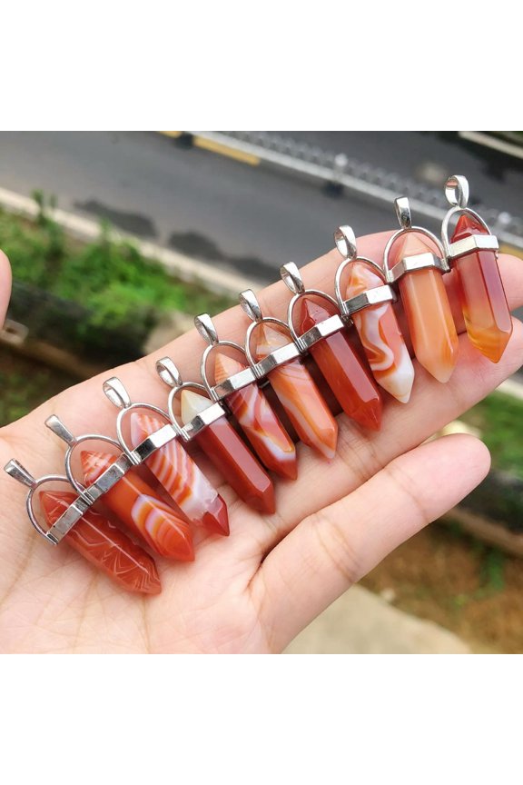 10pcs Red Agate Gems Stone Hexagon Point Pendant Chakra Reiki Healing Amulet-default
