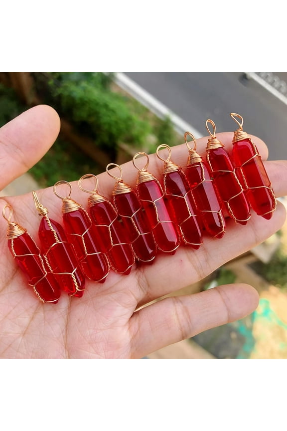 10pcs Red Crystal Hexagon Point Pendant Chakra Reiki Healing Amulet-default
