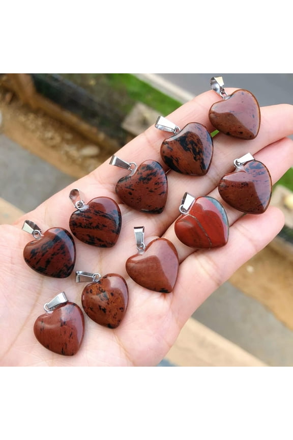 10pcs Red Spot Gems stone Heart Pendants Chakra Reiki Healing Amulet-default