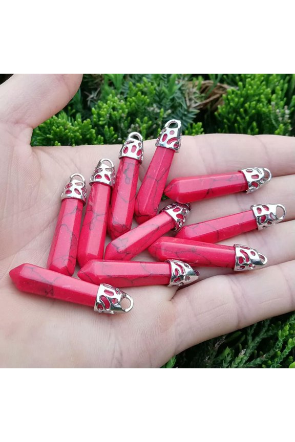 10pcs Red Turquoise Stone Pendants Chakra bead Hexagon Healing Pendant Crystal-default