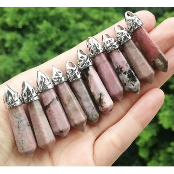 QQTDFG 10pcs Rhodochrosite Stone Pendants Chakra Point Gemstone Hexagon Natural Crystal-default