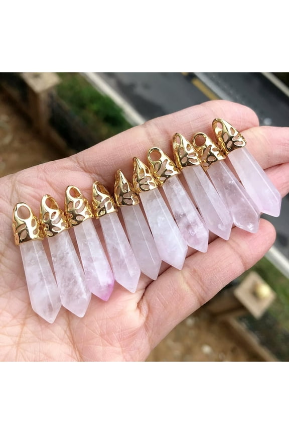 10pcs Rock Quartz Stone Hexagon Point Pendant Chakra Reiki Healing Amulet-default
