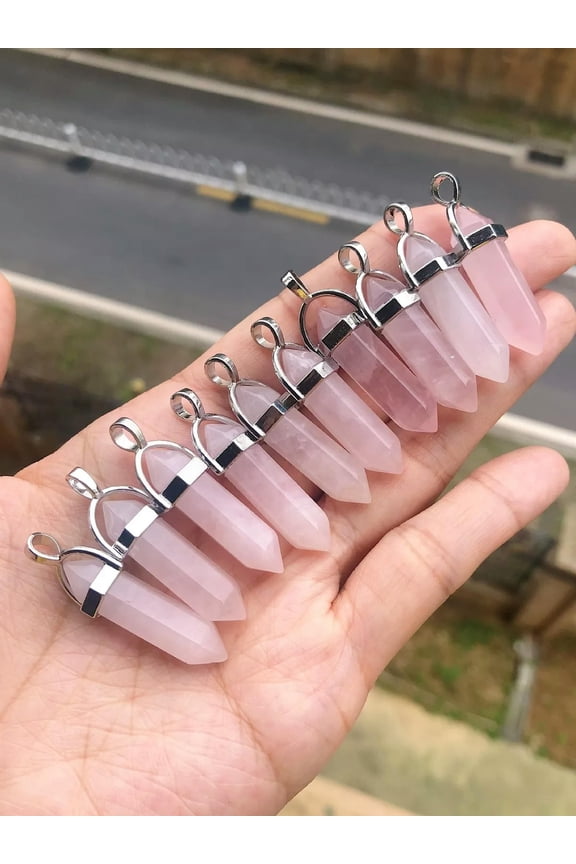 10pcs Rose Quartz Stone Pendants Hexagon Gemstone Point Natural Healing Chakra-default