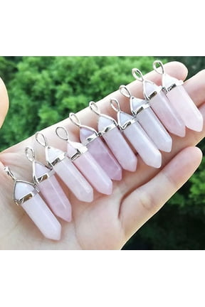 10pcs Rose Quartz Stone Pendants bead Natural Healing Crystal Chakra Point-default