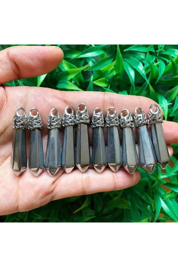 10pcs Tourmaline silver bead Chakra Healing Natural Crystal Point Pendant-default