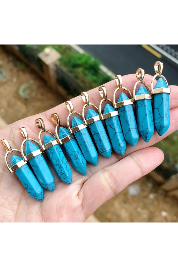 10pcs Turquoise Blue Stone Hexagon Pendant Chakra Reiki Healing Amulet Gift-default